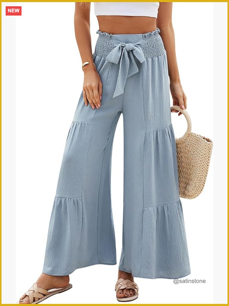 High Waisted Wide Leg Palazzo Pants With Drawstring Pleated Front